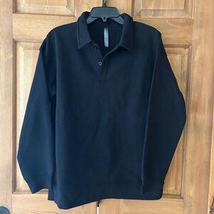 Mondetta Black Collared Fleece Pullover Sweatshirt M Athleisure Coastal Coquette